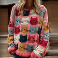 Comstylish Women's Colorful Cats Pattern Art Cozy Knit Sweater