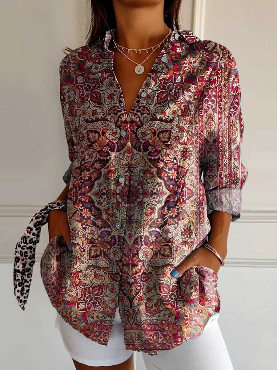 Women's Ethnic Pattern Art Print Casual Cotton Shirt