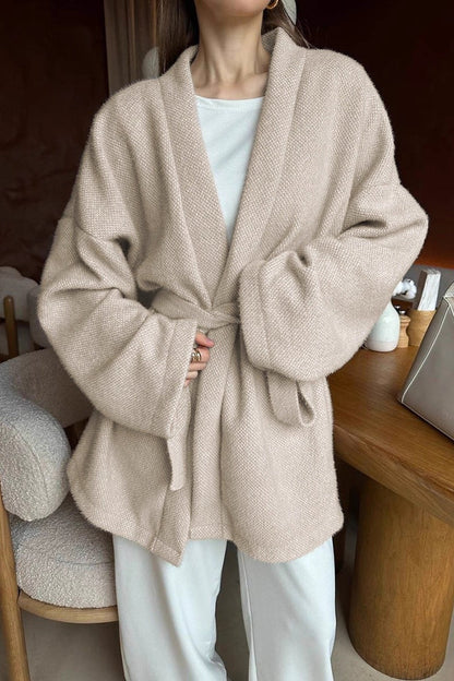 Tie-waist Wool Blend Midi Coat