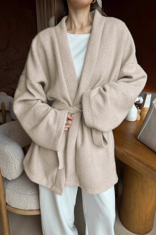 Tie-waist Wool Blend Midi Coat