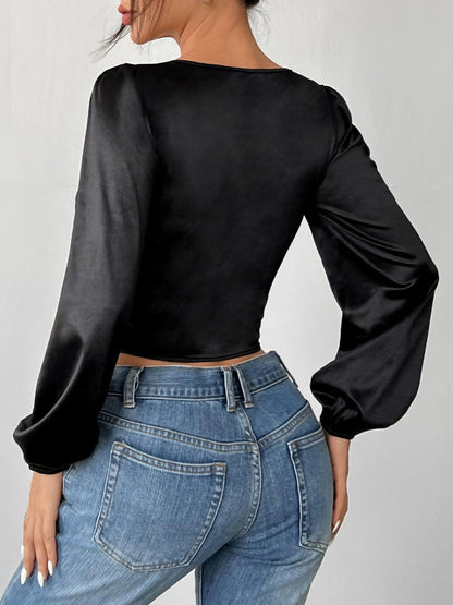 Lace and Mesh Corset Long Sleeve Blouse