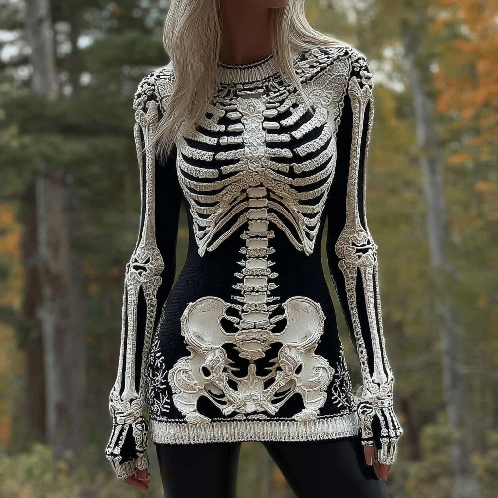 Comstylish Women's Vintage Skull Art Gothic Knit Pullover Sweater