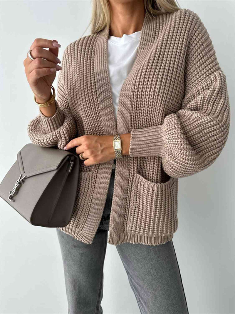 Color V-neck Long-sleeved Knitted Cardigan