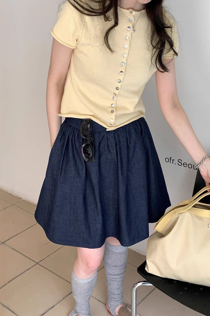 Blue High Waist a Line Denim Mini Skirt