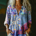 Women's Bohemian Floral Patchwork Casual Cotton And Linen Shirt elevenforest