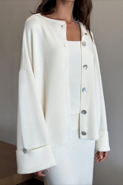 Minimalist Knit Long Sleeve Cardigan Cami Three Piece Set