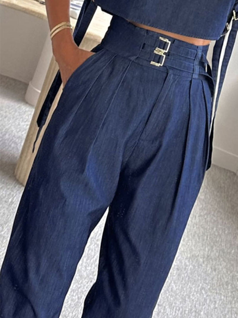 Cut Out Vest High-neck Suit Pants Set