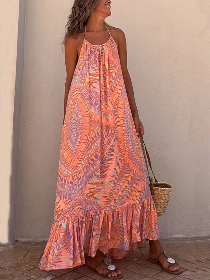 Santorini Sunrise - Print A-line Maxi Dress