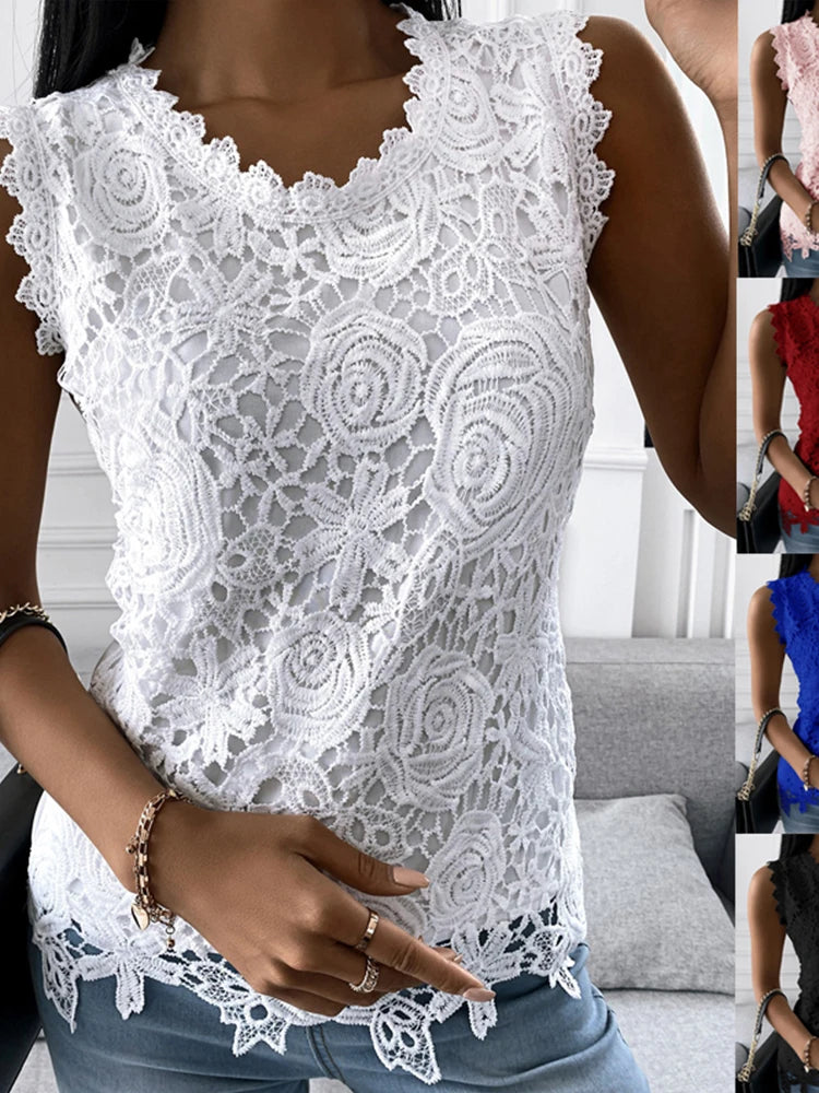 Summer Lace Jacquard Sleeveless T-shirt S-5xl Vest Camisole Halter Top