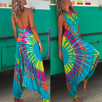 Halter Sleeveless Hippie Tie Dye Jumpsuit