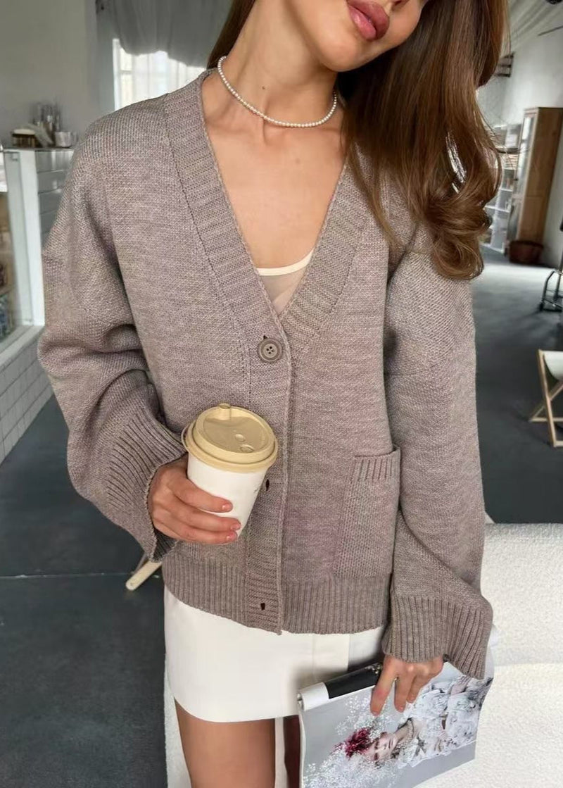 Oversized Knit Button Cardigan - ’s Long Sleeve V-neck Sweater