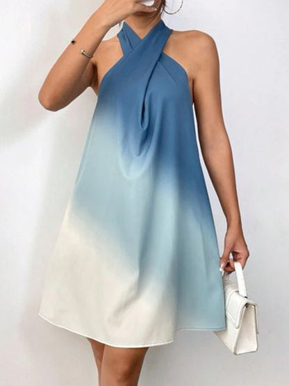 A-line Loose Gradient Knot Halter-neck Mini Dresses