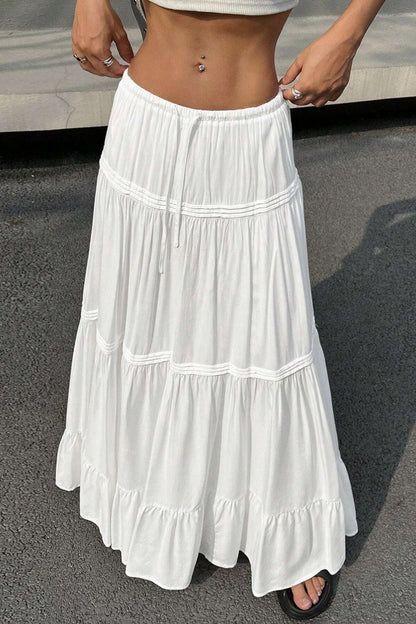 White Tiered Midi Skirt