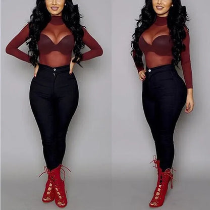 T Shirt See Through Transparent Mesh Tops Long Sleeve Sheer Slim Turtleneck T-shirt