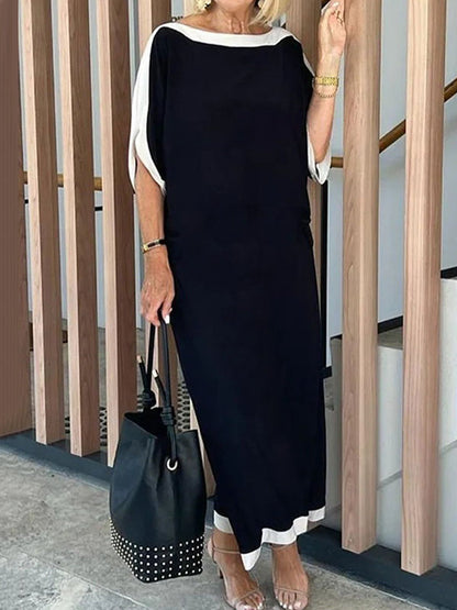 Batwing Sleeves Loose Split-joint Boat Neck Maxi Dresses