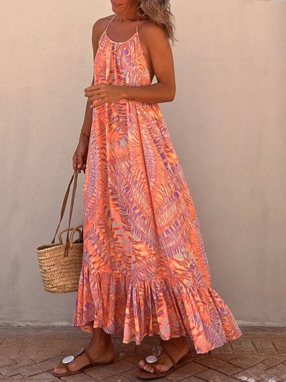 Santorini Sunrise - Print A-line Maxi Dress