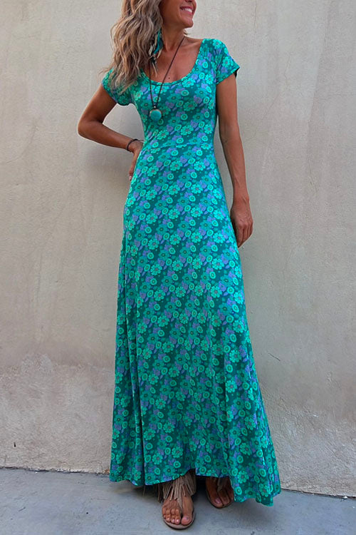 One Dress Two Ways Short Sleeve Printed Maxi Dress