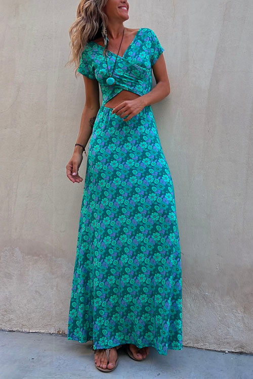 One Dress Two Ways Short Sleeve Printed Maxi Dress