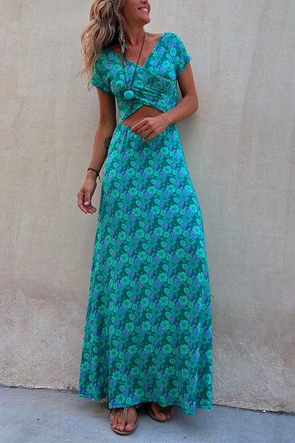 One Dress Two Ways Short Sleeve Printed Maxi Dress
