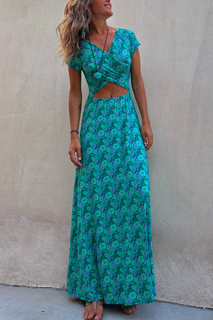One Dress Two Ways Short Sleeve Printed Maxi Dress