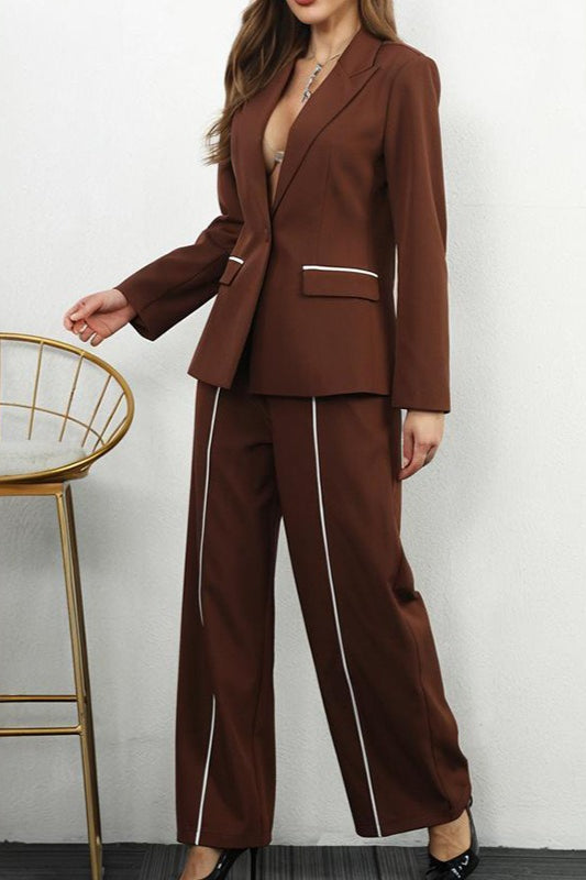 Contrast Color Relaxed Fit Blazer Pants Set