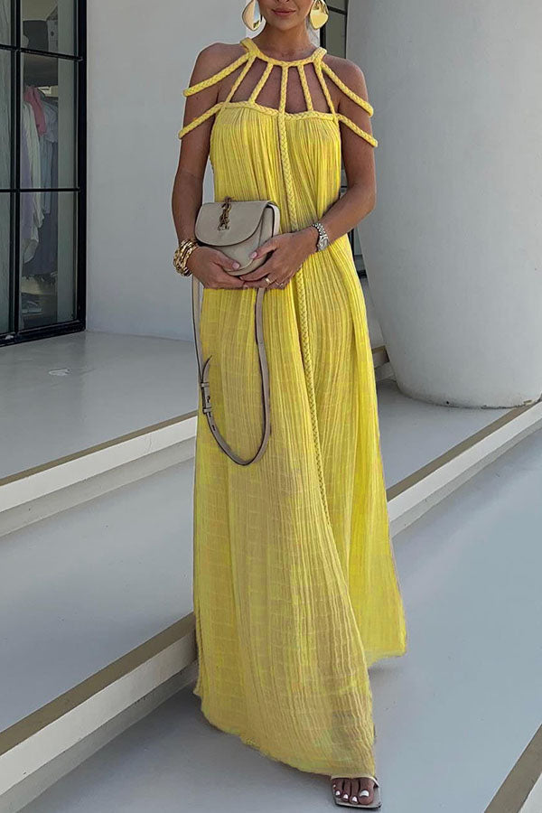 Low Key Modern and Exquisite Linen Blend Pleated Woven Cover Long Skirt