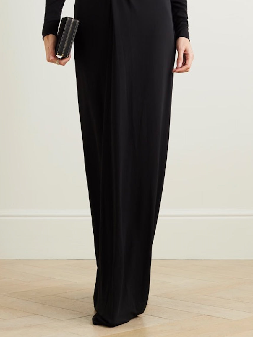 Long Sleeves Skinny Color Deep V-neck Maxi Dresses