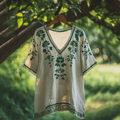 Women's Bohemian Vacation Retro Floral V-neck T-shirt elevenforest