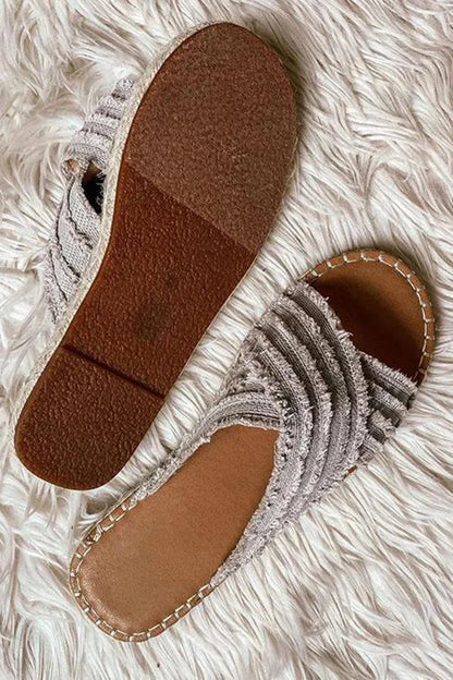 Flat Straw Cross-over Fisherman Shoes