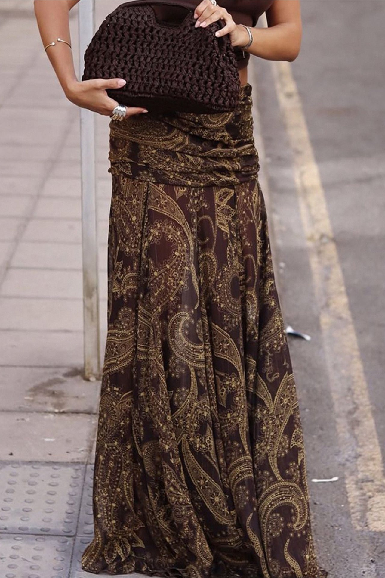 Paisley Print Slim Fit Maxi Skirt