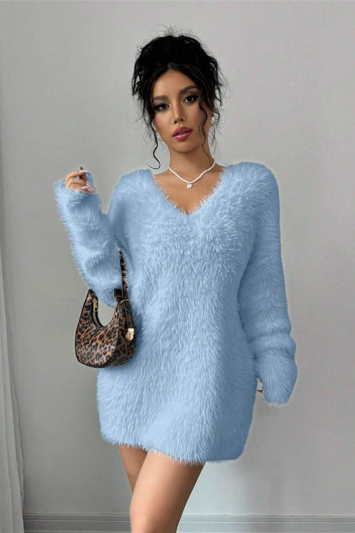 V-neck Cozy Fuzzy Loose Fit Sweater