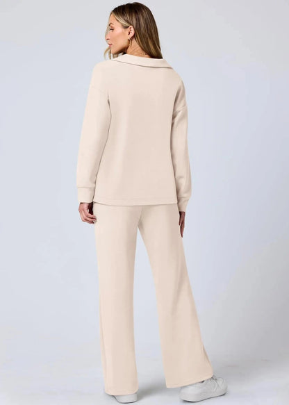 Relaxed Collar Pullover & Wide-leg Pants Set