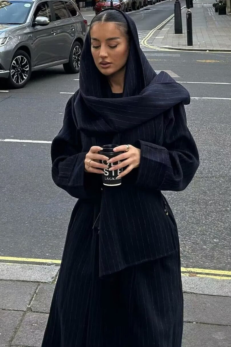 French English Style Scarf Belted Overcoat