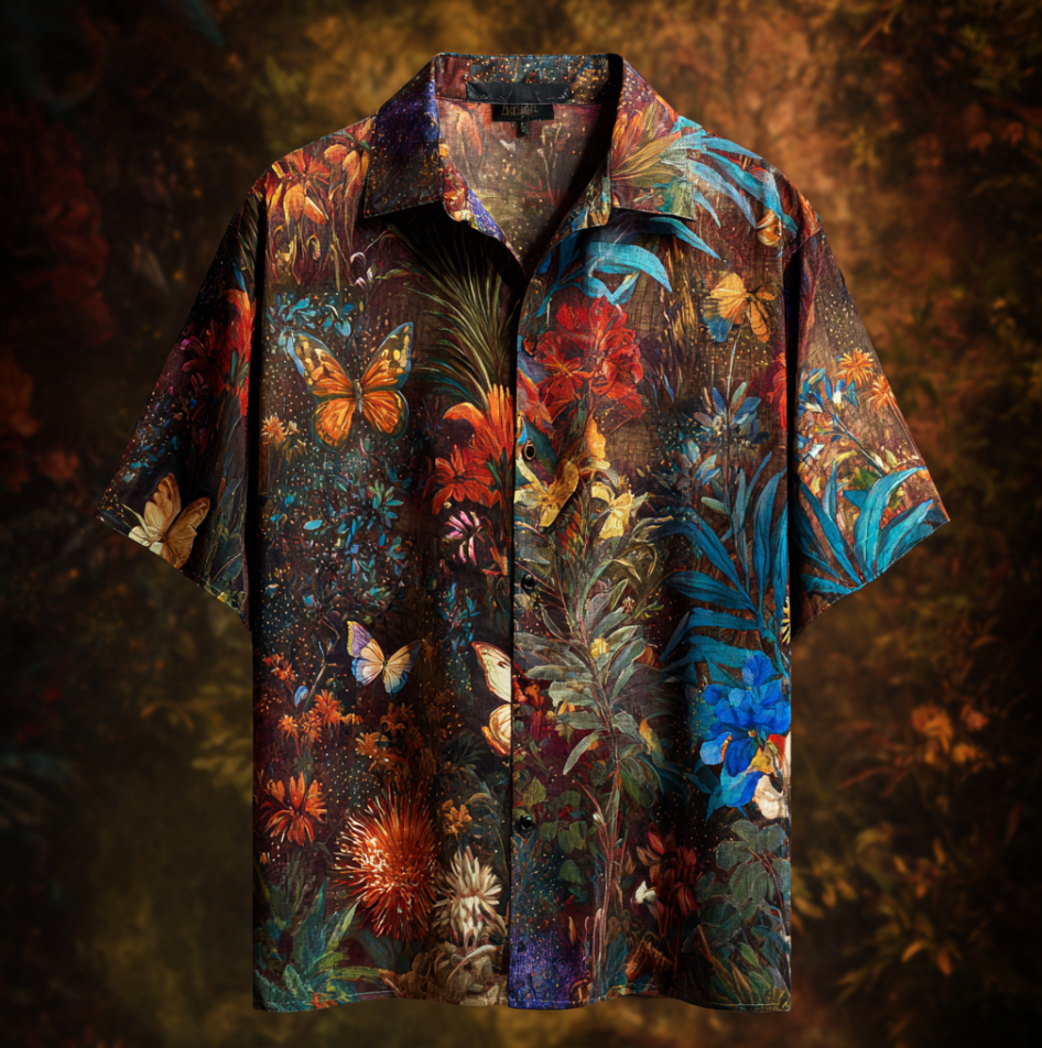 Bohemian Style Plant And Flower Pattern Men's Retro Cotton And Linen Shirt elevenforest