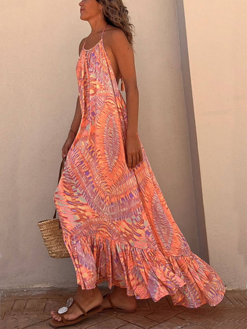 Santorini Sunrise - Print A-line Maxi Dress