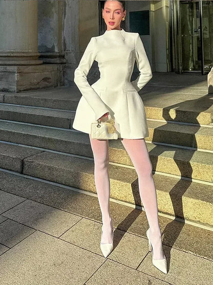 Round Neck Long Sleeved Mini Dress Backless Slim Fit A-line Vestidos Lady Party Club Evening Gowns