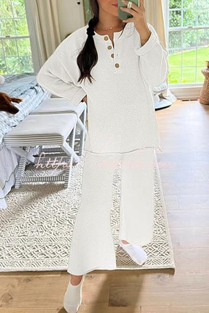 Heather Hailey Color Button V Neck Top and Pant Two Piece Set