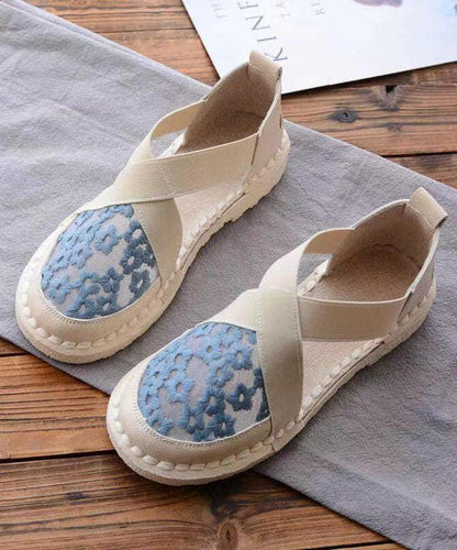 Blue Breathable Mesh Embroidered Splicing Flat Feet Shoes