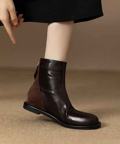 Retro Suede Splicing Flats Boots Brown Faux Leather