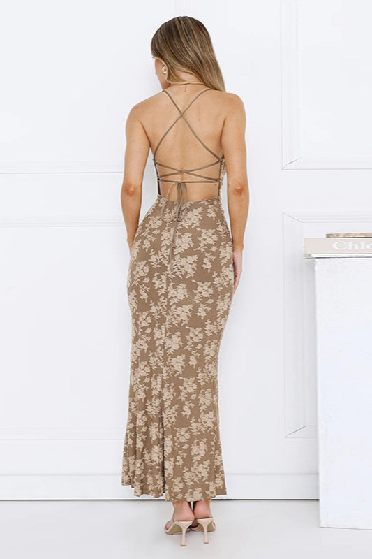 Jacquard V-neck Backless Cami Maxi Dress