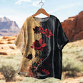 Women's Vintage Rose Art Print Casual Linen  Shirt elevenforest