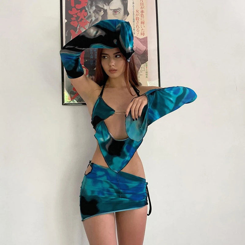 Lace-up Bandage Bodycon Mini Skirt Two Piece Set