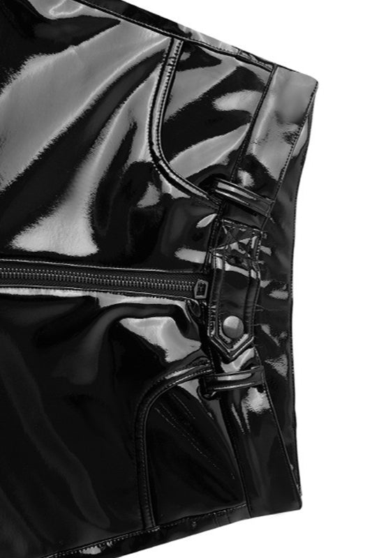 High Shine Pu Leather Slim Straight Pants