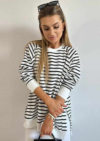 Striped Round Neck Pullover Sweater for