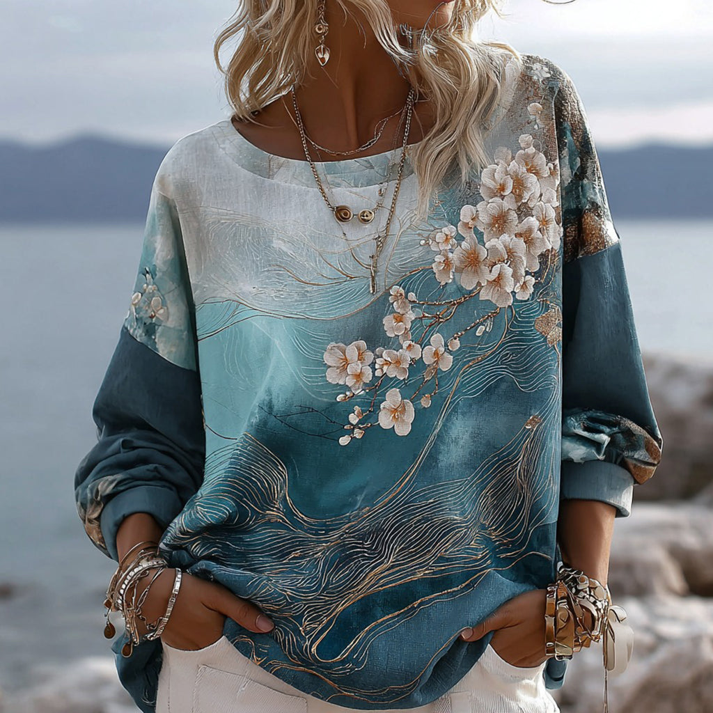 Vintage Gradient Marble Texture Apricot Blossoms Pattern Art Linen Shirts elevenforest