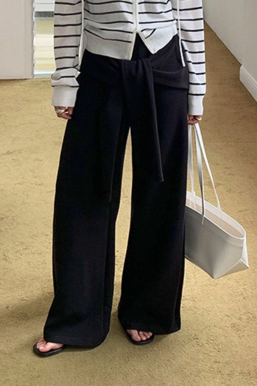Tie Patchwork Relaxed Straight Pants