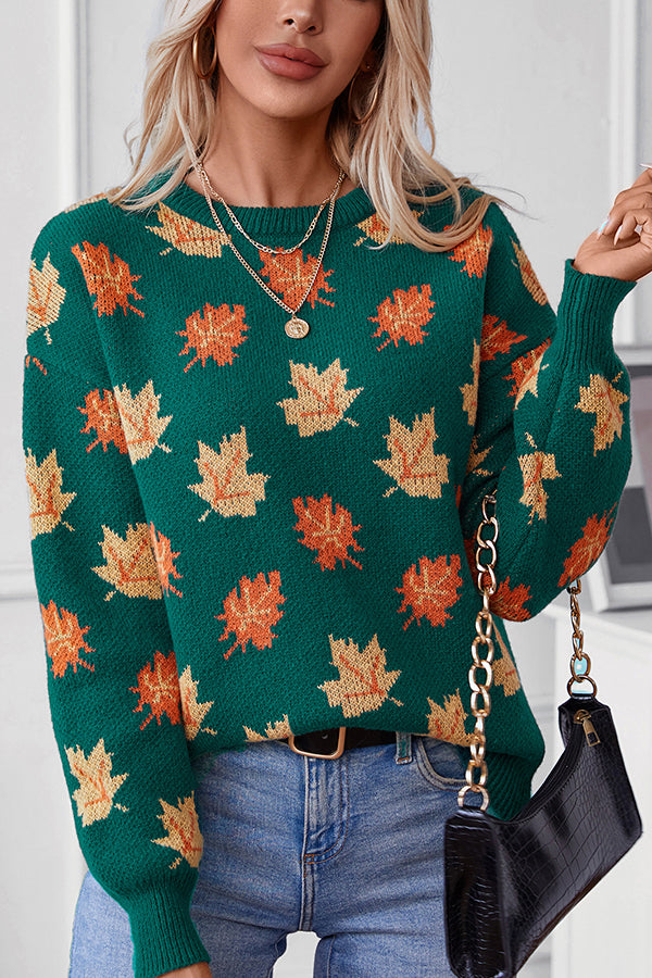 Maple Leaf Pattern Loose Knitted Sweater