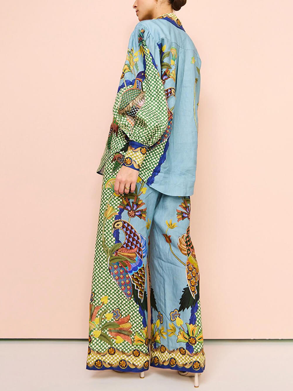 Printed Puff Sleeve Shirt Two-piece Set