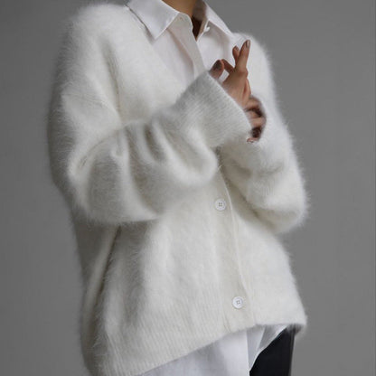 V-neck Mink Wool Knit Cardigan