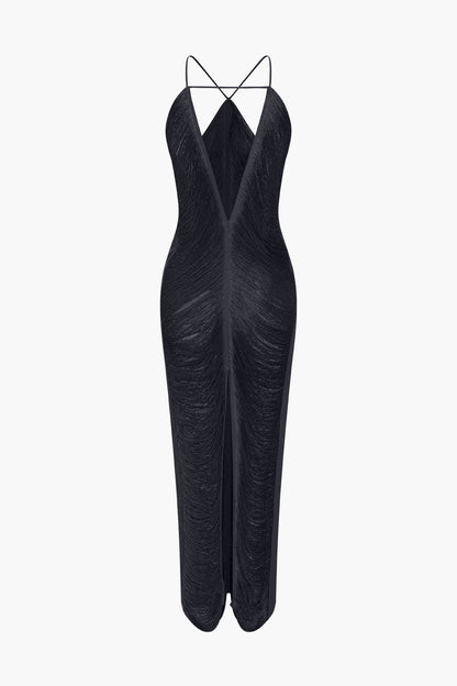 Classic Fringe Cut Out Slit Midi Dress